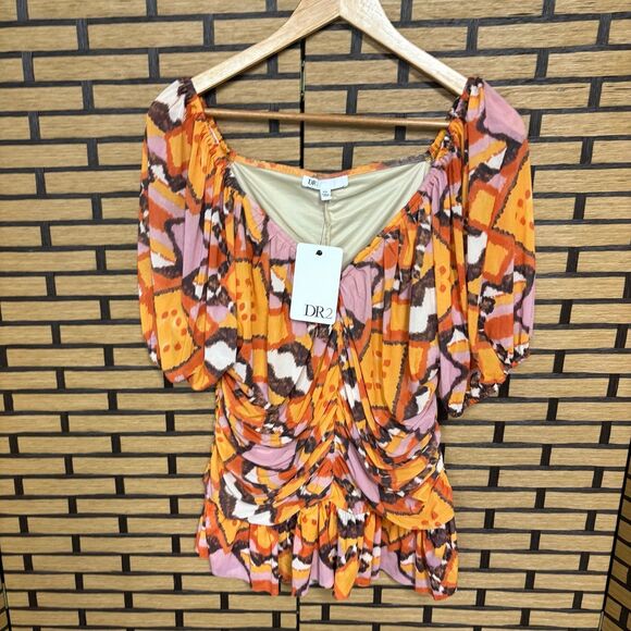 DR2 Orange‎ Ruched Mesh Top Size XXL - Picture 1 of 9